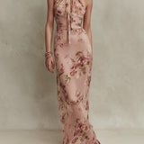 Lia | Robe maxi en mousseline à imprimé floral élégant et encolure goutte d'eau