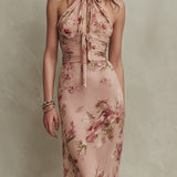 Lia | Robe maxi en mousseline à imprimé floral élégant et encolure goutte d'eau