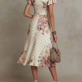 Alba | Robe midi cache-cœur froncée à imprimé floral élégant