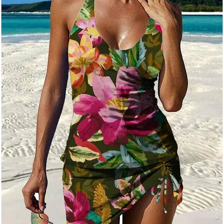 Filipa - Tankini gráfico floral com calções, efeito barriga plana