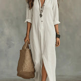 Céline™ | Robe Maxi Noire Ample à Boutons