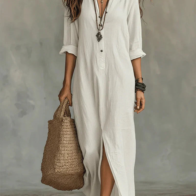 Céline™ | Robe Maxi Noire Ample à Boutons
