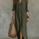 Céline™ | Robe Maxi Noire Ample à Boutons