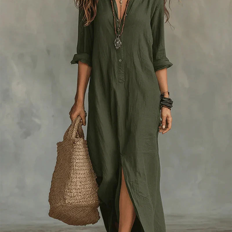 Céline™ | Robe Maxi Noire Ample à Boutons