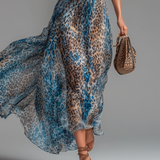 Sauvage | Robe longue en mousseline à imprimé léopard et épaules dénudées