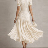 Adriana | Robe midi satinée à rayures rétro