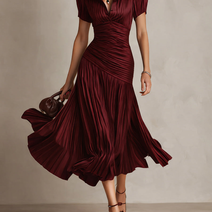 Adriana | Robe midi satinée à rayures rétro