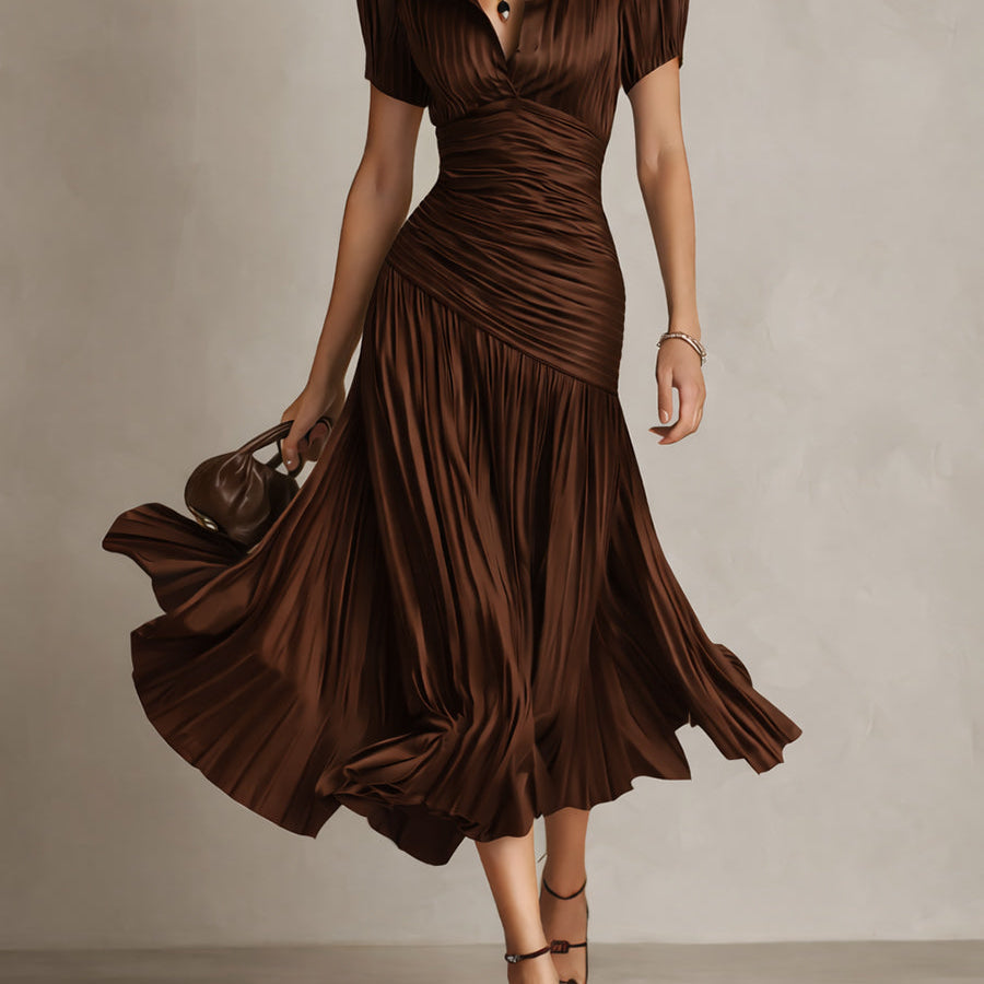 Adriana | Robe midi satinée à rayures rétro