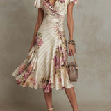 Alba | Robe midi cache-cœur froncée à imprimé floral élégant