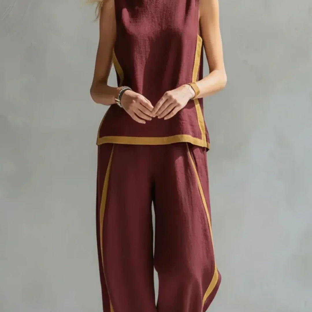 Ursula – Ensemble gilet et pantalon chic-décontracté aux finitions bicolores
