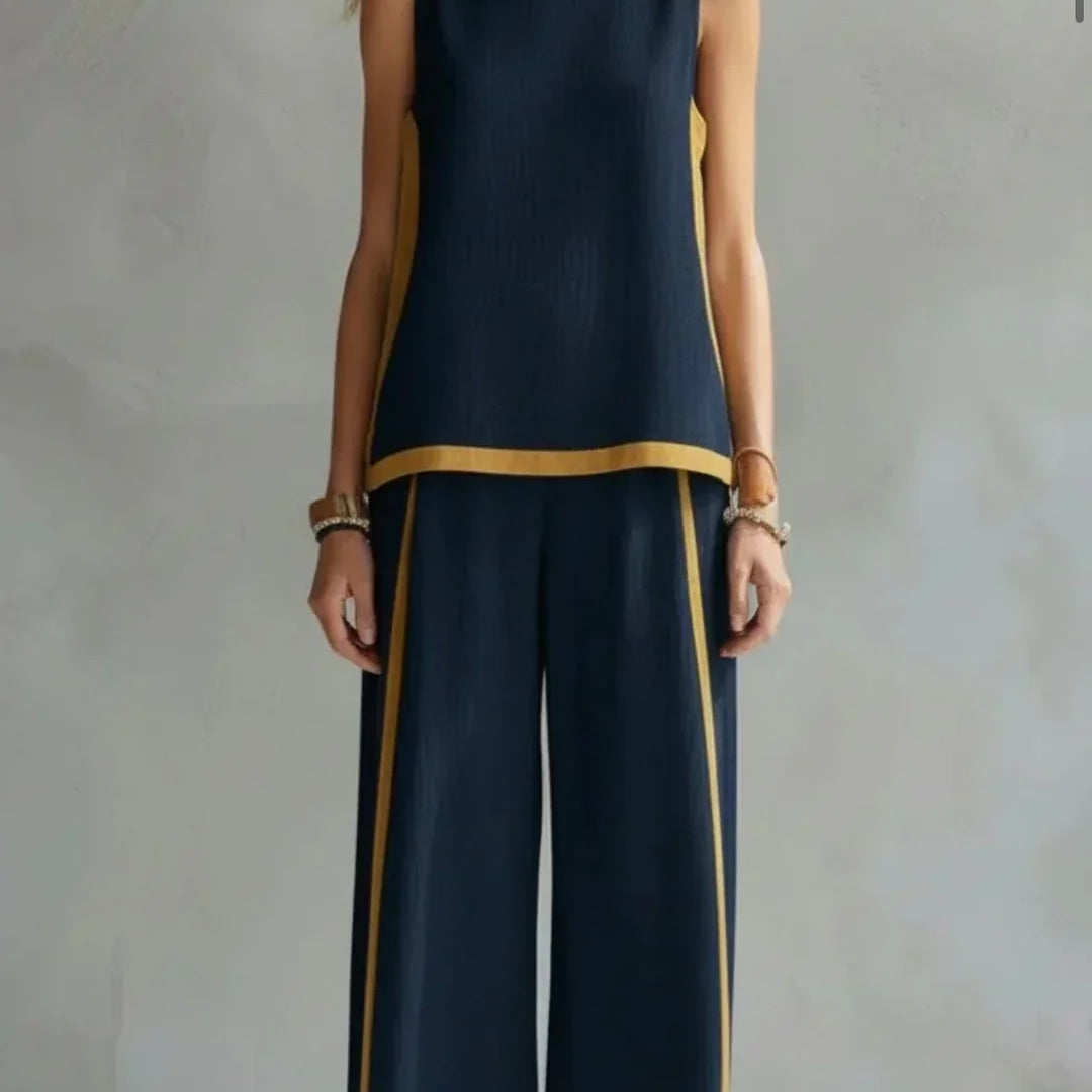 Ursula – Ensemble gilet et pantalon chic-décontracté aux finitions bicolores