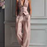 Charlotte | Ensemble deux pièces boutonné avec col en V pour femme