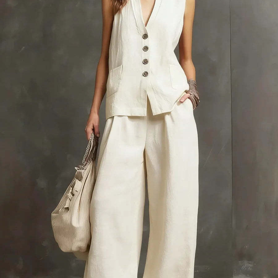 Alice | Ensemble deux pièces en coton et lin avec gilet sans manches et pantalon large