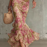 Florette | Robe maxi romantique à imprimé roses vintage et manches bouffantes