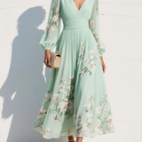 Susane | Robe maxi plissée en mousseline vert menthe à imprimé fleuri pour femme