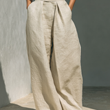 Aurora | Ensemble deux pièces beige en lin avec haut sans manches et pantalon large