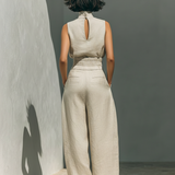 Aurora | Ensemble deux pièces beige en lin avec haut sans manches et pantalon large