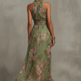 Serena | Robe maxi en mousseline fleurie à emmanchure américaine