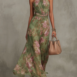 Serena | Robe maxi en mousseline fleurie à emmanchure américaine