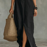 Céline™ | Robe Maxi Noire Ample à Boutons