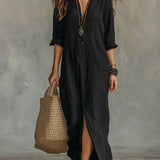 Céline™ | Robe Maxi Noire Ample à Boutons