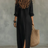 Céline™ | Robe Maxi Noire Ample à Boutons
