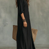 Céline™ | Robe Maxi Noire Ample à Boutons