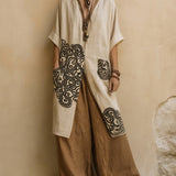 Juliette | Ensemble trois pièces nomade bohème gris foncé et marron à motif tribal