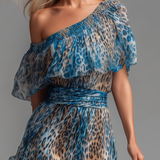 Sauvage | Robe longue en mousseline à imprimé léopard et épaules dénudées