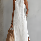 Jimena | Robe midi décontractée brodée à col mao