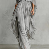 Isabelle | Ensemble fluide gris avec haut à fines bretelles et pantalon léger
