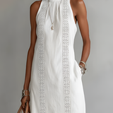 Jimena | Robe midi décontractée brodée à col mao