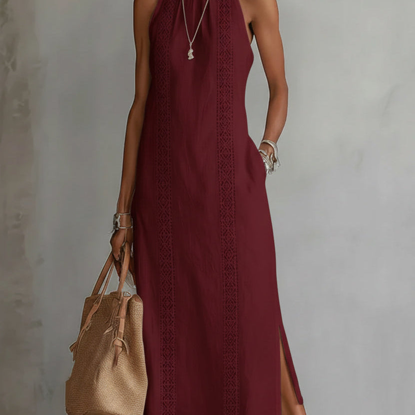Jimena | Robe midi décontractée brodée à col mao