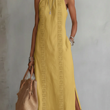 Jimena | Robe midi décontractée brodée à col mao