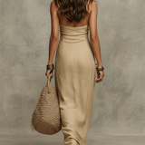 Avelina™ – Robe longue volumineuse en coton et lin, col américain